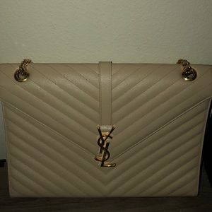 YSL Smooth Calfskin Matelasse Chevron Large Nude